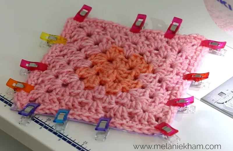clover clips on crochet piece